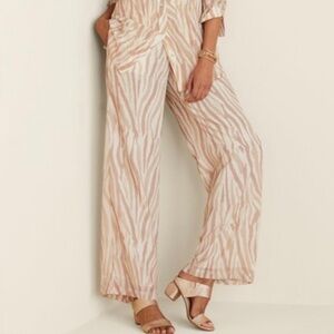 NWT Soft Surroundings Safi Wide-Leg Pants Tan Cream Zebra‎ Print Size Large